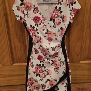 Almost Famous Floral Wrap Dress - Pink and Black